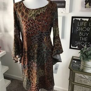 MSK Women's Long Sleeve Dress - Multicolor Pattern